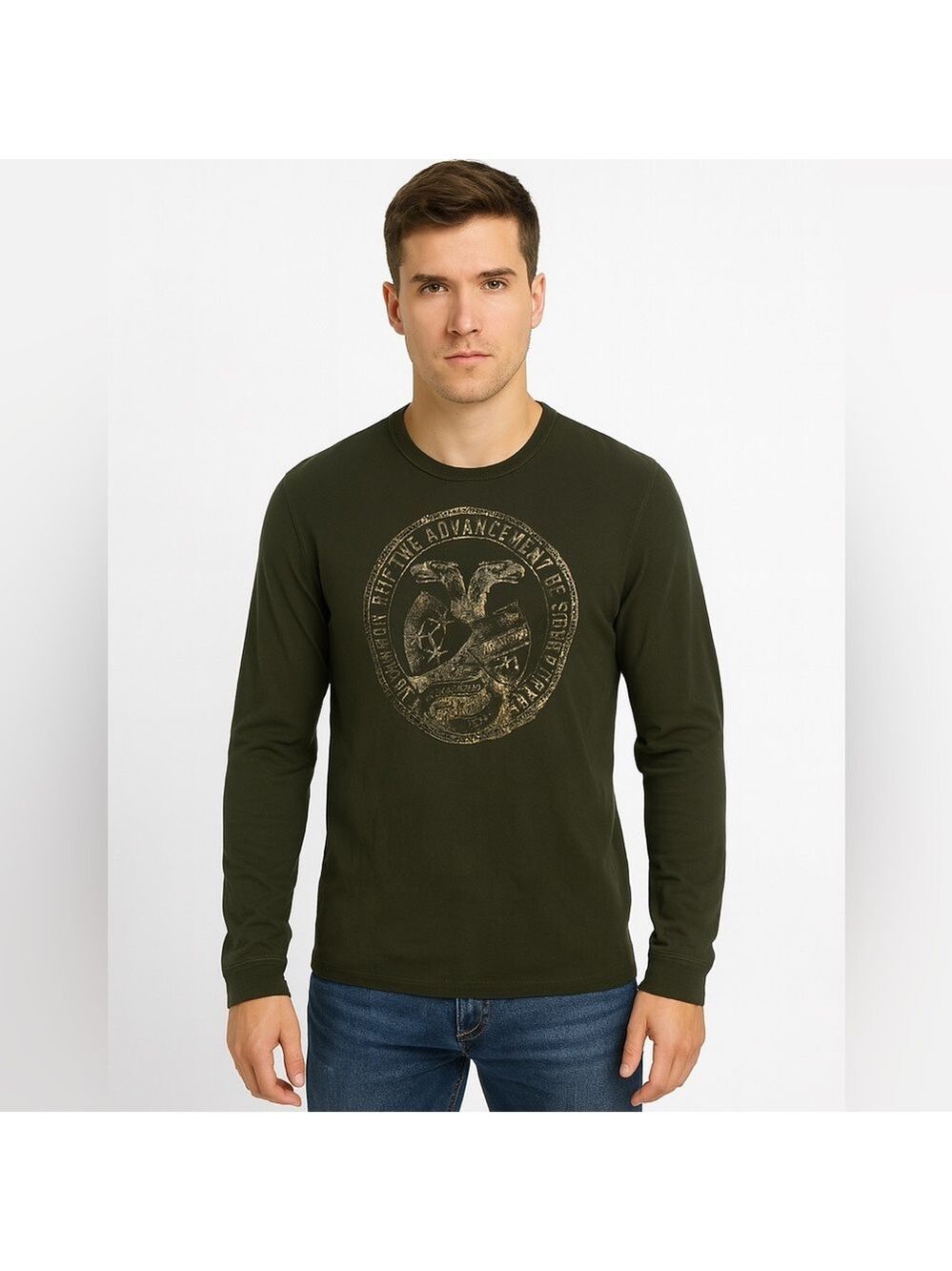 Guess Green Waffle Knit Green Casual Long Sleeved Graphic T Shirt Men’s …